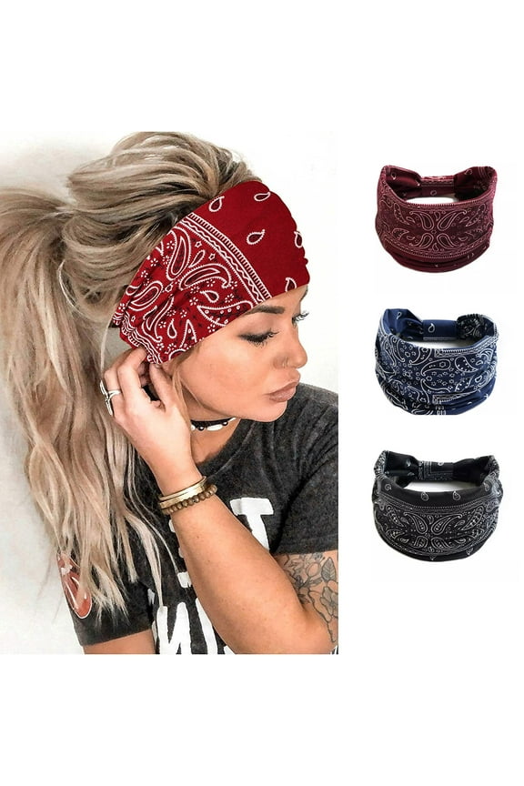 3PCS Boho Headbands Leopard Hair Bands Knotted Turban Wraps Stripe Cloth Elegant