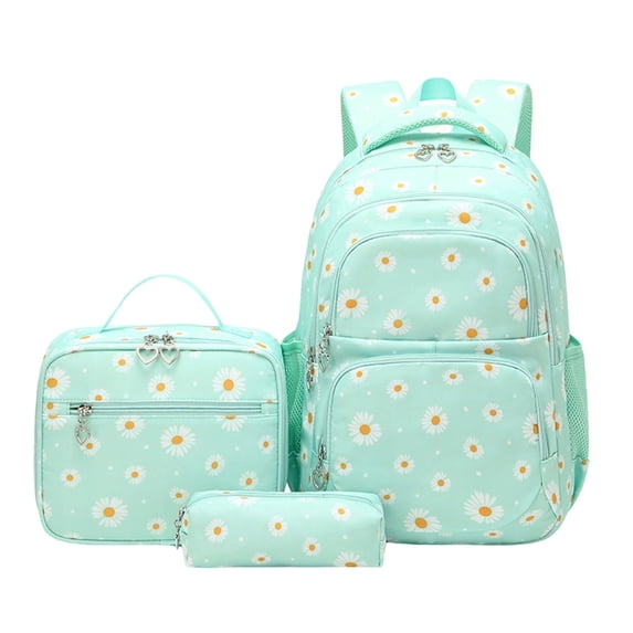 Lumtrix 3PCS Bookbag for Teen Womens with Lunch Box & Pencil Pouch Lightweight Backpack for High Elementray Travel Daypack Green