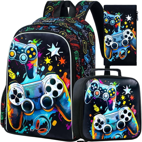3PCS Boys Backpack, 16" Kids Dinosaur Bookbag Set with Lunch Box, School Bag for Elementary Toddler