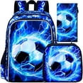 thumbnail image 1 of 3PCS Boys Soccer Backpack, Kids Lightning Bookbag with Lunch Box, 17" Water Resistant School Bag for Teenagers Elementary Middle, 1 of 7