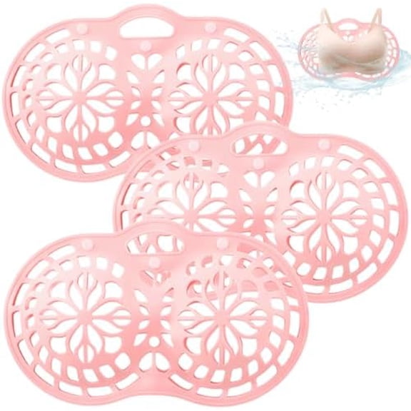3PCS Bra Washing Bags for Laundry, Silicone Lingerie Bags Anti-Deformation Bra Protectors for Washing Delicates, Dryer Bras Protector for Women Laundry Storage (Pink)
