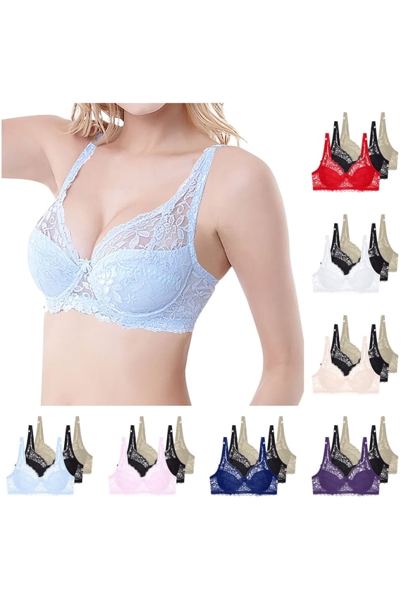 3PCS Bras for Women Underwire Push up Plus Size Solid Color Lightweight Supportive Bras Women's Comfortable Soft Seamless Sleeping Underwear Everyday Bras Light Blue 95C