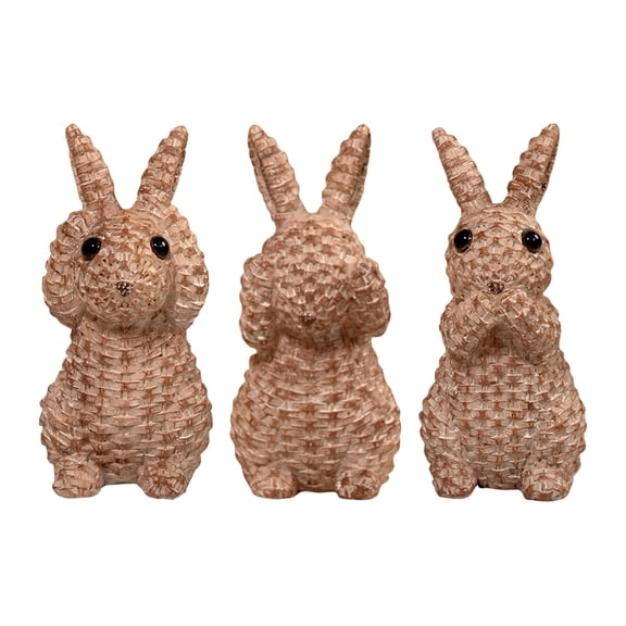3PCS Brown Resin Bunny Figurine Set Garden Rabbit Desktop Ornament for Yard Patio Home Decor Three Wise Rabbits