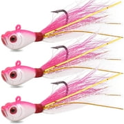 3PCS Bucktail Jigs Saltwater Fluck Lures Assorted Jigs Head Fishing Lures