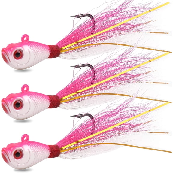 3PCS Bucktail Jigs Saltwater Fluck Lures Assorted Jigs Head Fishing Lures
