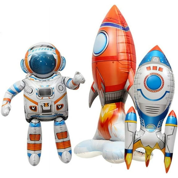 3PCS Bulk Self Standing Space Balloons Rocket Spaceship Balloons Party Decorations Rocket Astronaut Spaceship Non Helium Balloons