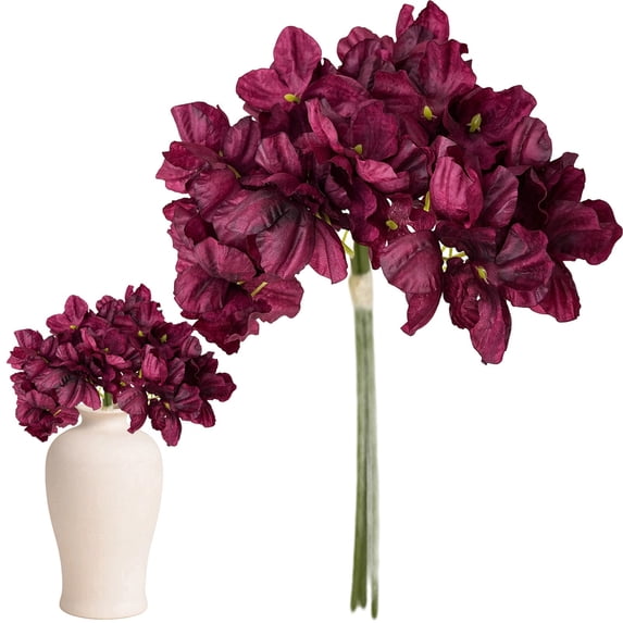 3PCS Burgundy Silk Hydrangea Artificial Flowers, Fake Faux Floral Bulk Bouquet for Home Decor, Bathroom, Table Centerpiece & Shelf Decorations (Burgundy)