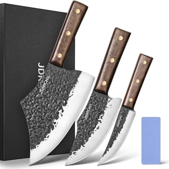 3PCS Butcher Knife Set Hand Forged Full Tang Meat Cleaver Boning Viking Knife for BBQ Outdoor Cooking Gift for Men Fathers Day