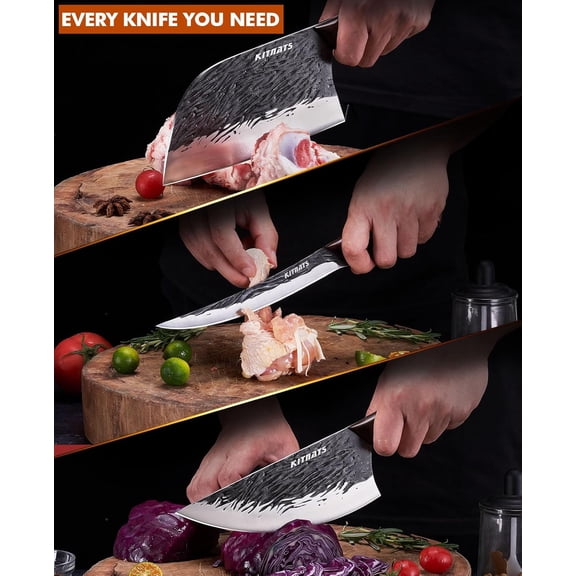 3PCS Butcher Knife Set, Hand Forged Serbian Chef Knife, Meat Cleaver, Boning Knife, Meat Cutting Kitchen Set for Home Cooking BBQ