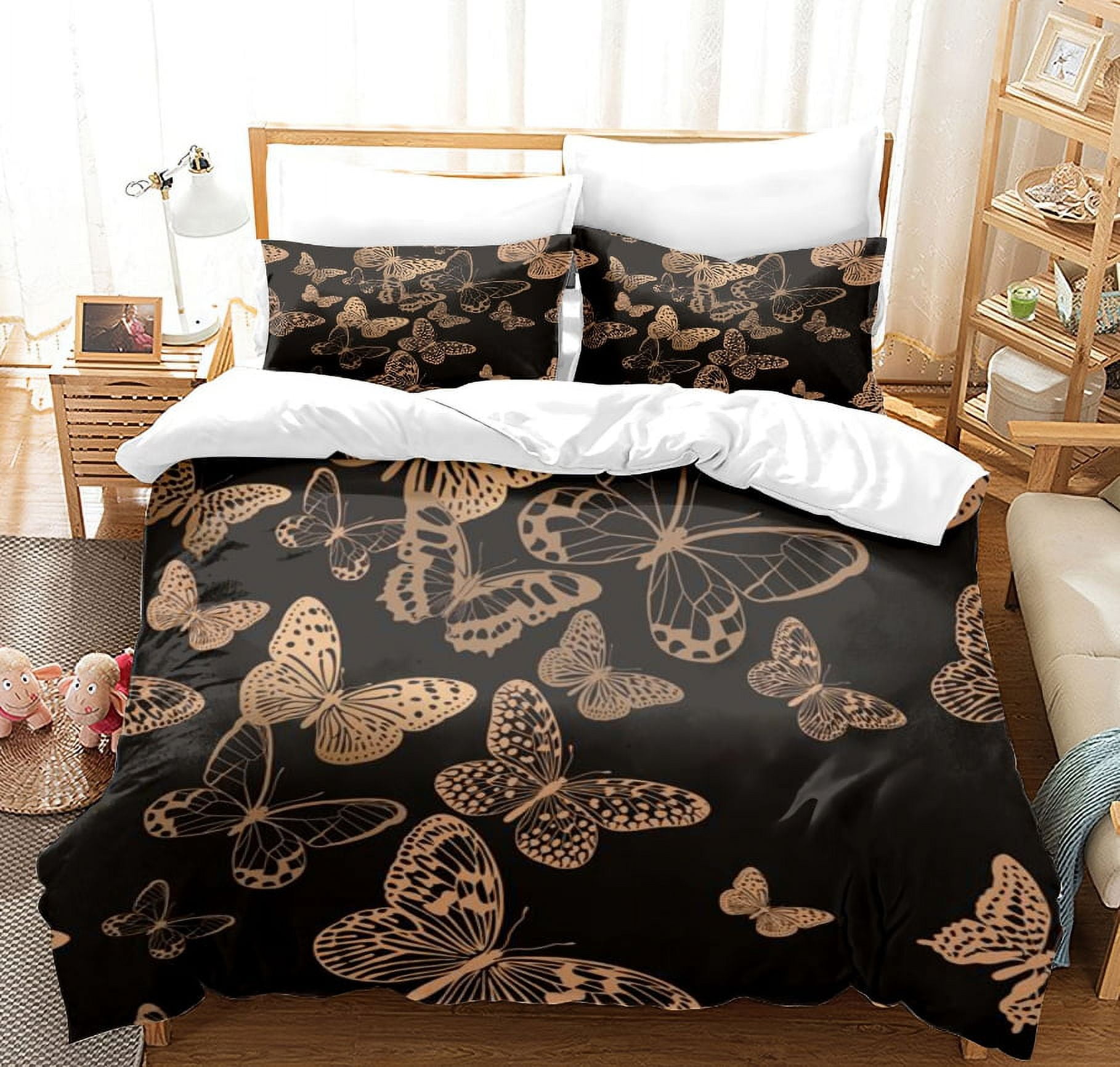 3PCS Butterfly Duvet Cover Set, Blue Butterfly Twin Bedding Set, Kawaii