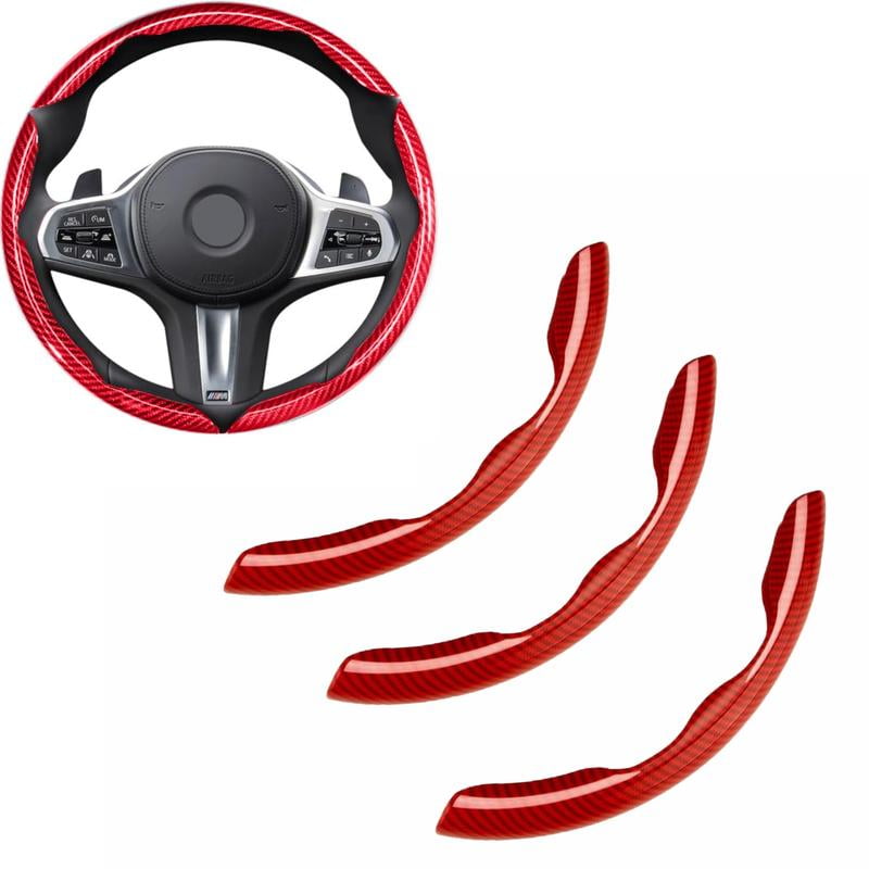 3PCS Carbon Fiber Anti-Skid Steering Wheel Cover, Segmented Design, Universal Fit For 15Inch Car Wheel Cover Protector, Black