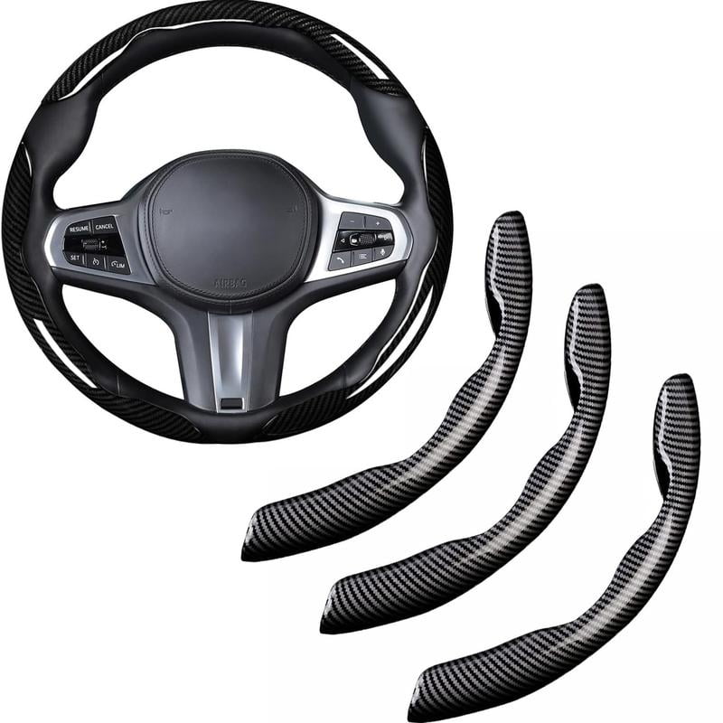 3PCS Carbon Fiber Anti-Skid Steering Wheel Cover, Segmented Design, Universal Fit For 15Inch Car Wheel Cover Protector, Black