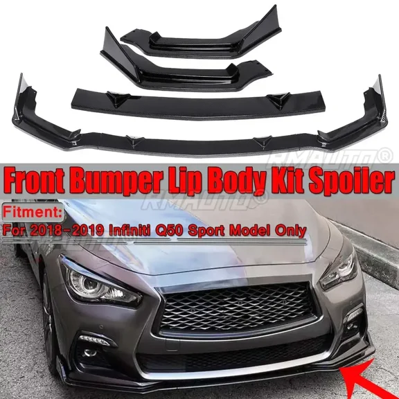 3PCS Carbon Fiber Look Detachable Car Front Bumper Lip Spoiler Splitter Diffuser For Infiniti Q50 2018 2019 Sport Model Body Kit