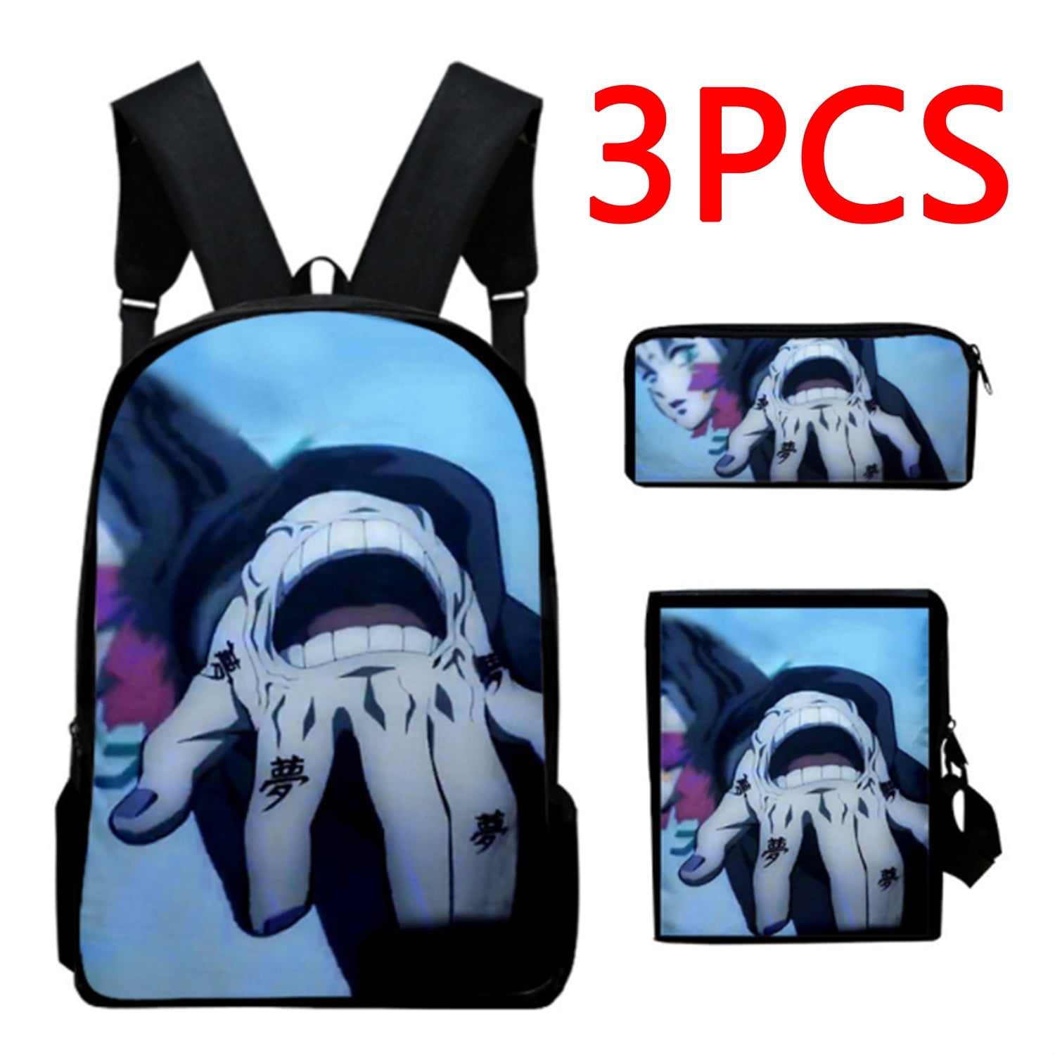 3PCS Cartoon Demon Slayer Backpacks Travel Shoulder Bag Pen Bag for