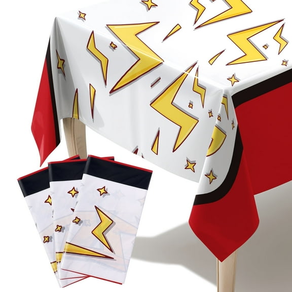 3PCS Cartoon Themed Birthday Party Rectangular Waterproof Plastic Tablecloth With Red And White Color Matching Party Decoration 108 x 54 Inches