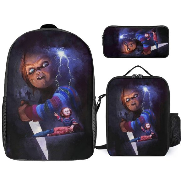 3PCS Casual Chucky Backpack Set Bookbag+Pencil Case+Lunch Bag Combination For Travel Work Camping