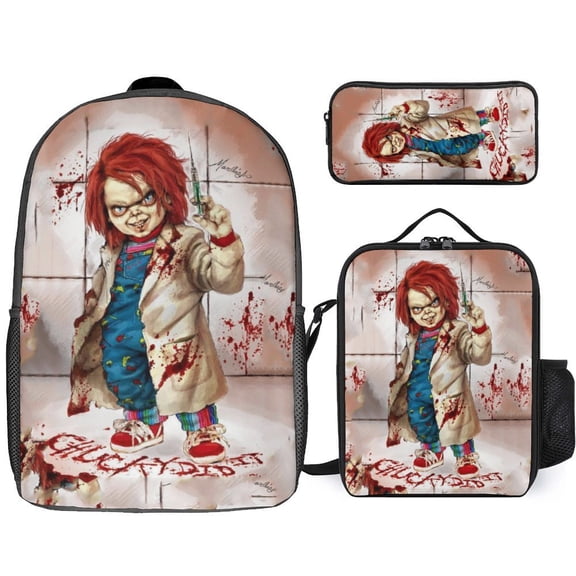 3PCS Casual Chucky Backpack Set Bookbag+Pencil Case+Lunch Bag Combination For Travel Work Camping