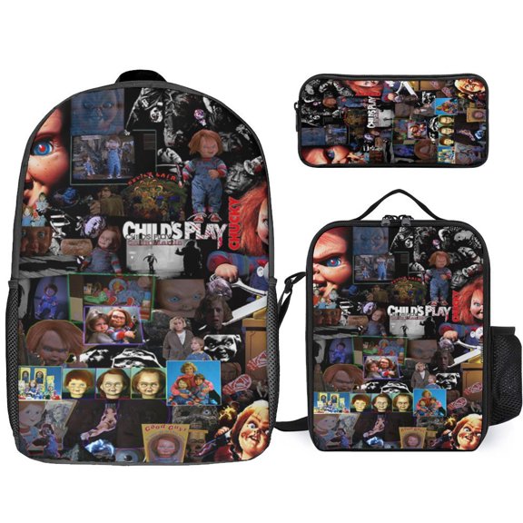 3PCS Casual Chucky Backpack Set Bookbag+Pencil Case+Lunch Bag Combination For Travel Work Camping