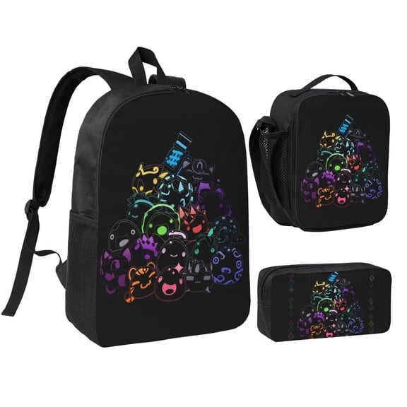3PCS Casual Daypack Slime Rancher 17 Inch Backpack Set Bookbag+Pencil Case+Lunch Bag Combination For Travel Work Camping