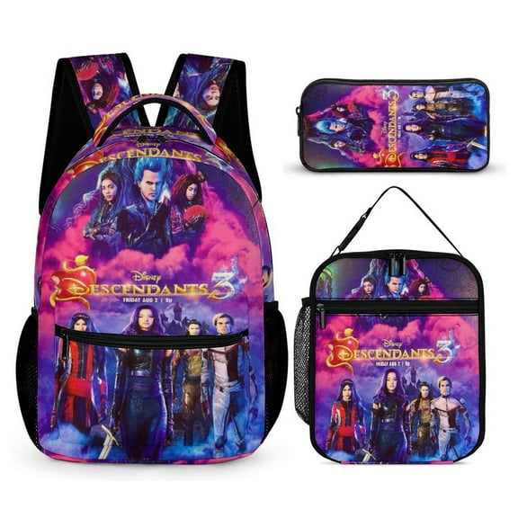 3PCS Casual Descendants Backpack Set Bookbag+Pencil Case+Lunch Bag Combination For Travel Work Camping