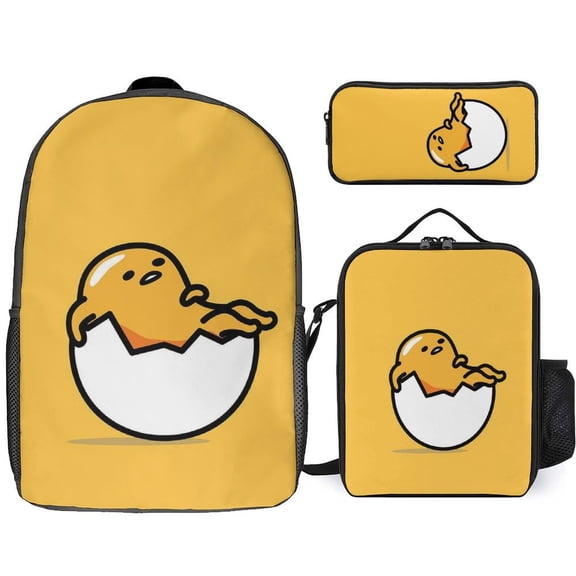 3PCS Casual Gudetama Backpack Set Bookbag+Pencil Case+Lunch Bag Combination For Travel Work Camping