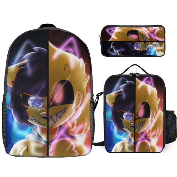 3PCS Casual Mikecrack Backpack Set Bookbag+Pencil Case+Lunch Bag Combination For Travel Work Camping