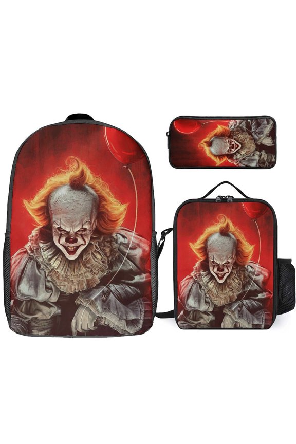 3PCS Casual Pennywise Backpack Set Bookbag+Pencil Case+Lunch Bag Combination For Travel Work Camping