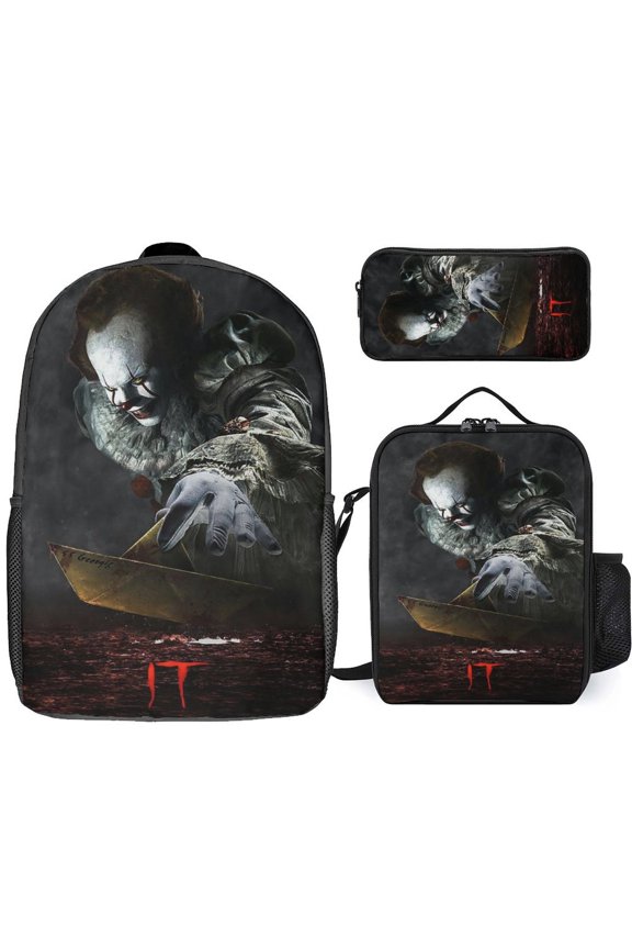3PCS Casual Pennywise Backpack Set Bookbag+Pencil Case+Lunch Bag Combination For Travel Work Camping