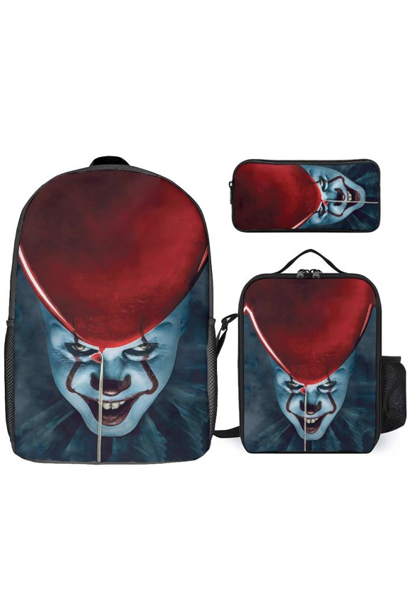 3PCS Casual Pennywise Backpack Set Bookbag+Pencil Case+Lunch Bag Combination For Travel Work Camping