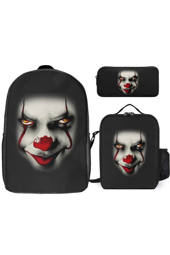 3PCS Casual Pennywise Backpack Set Bookbag+Pencil Case+Lunch Bag Combination For Travel Work Camping
