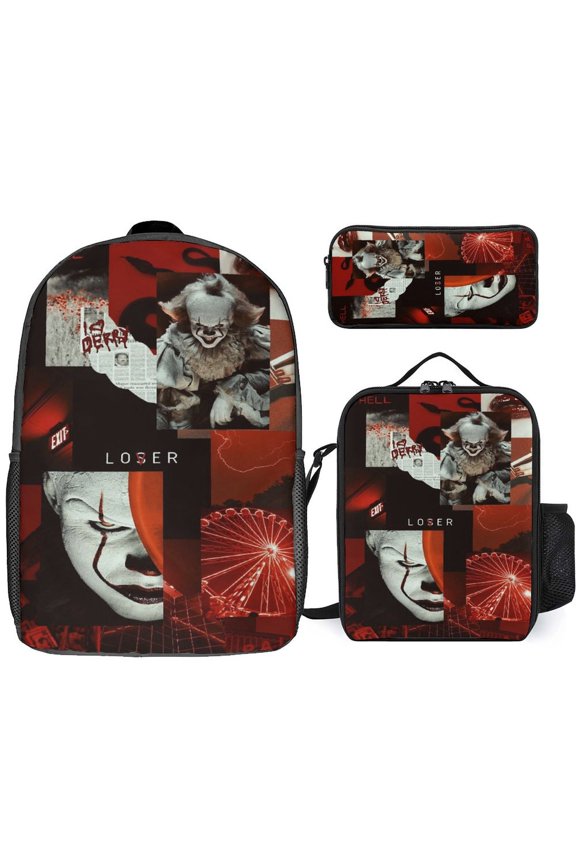 3PCS Casual Pennywise Backpack Set Bookbag+Pencil Case+Lunch Bag Combination For Travel Work Camping