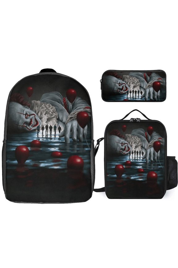 3PCS Casual Pennywise Backpack Set Bookbag+Pencil Case+Lunch Bag Combination For Travel Work Camping