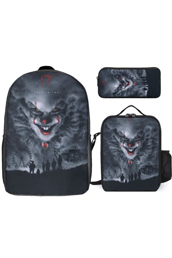 3PCS Casual Pennywise Backpack Set Bookbag+Pencil Case+Lunch Bag Combination For Travel Work Camping