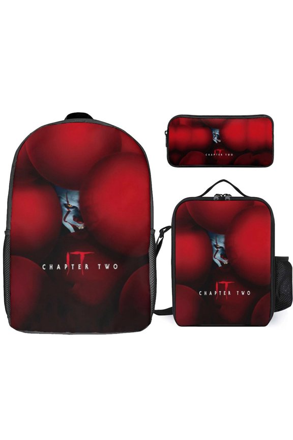 3PCS Casual Pennywise Backpack Set Bookbag+Pencil Case+Lunch Bag Combination For Travel Work Camping