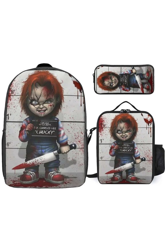 3PCS Casual Pennywise Backpack Set Bookbag+Pencil Case+Lunch Bag Combination For Travel Work Camping
