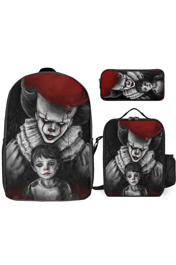 3PCS Casual Pennywise Backpack Set Bookbag+Pencil Case+Lunch Bag Combination For Travel Work Camping