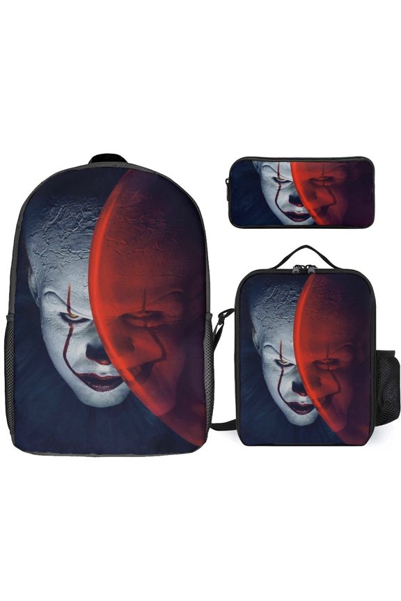 3PCS Casual Pennywise Backpack Set Bookbag+Pencil Case+Lunch Bag Combination For Travel Work Camping