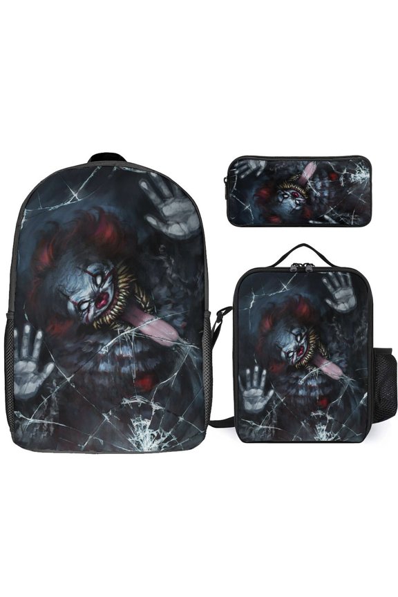 3PCS Casual Pennywise Backpack Set Bookbag+Pencil Case+Lunch Bag Combination For Travel Work Camping