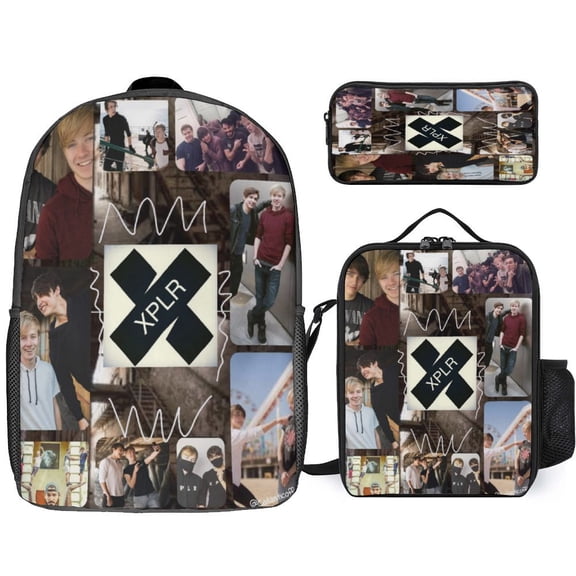 3PCS Casual Sam And Colby Backpack Set Bookbag+Pencil Case+Lunch Bag Combination For Travel Work Camping