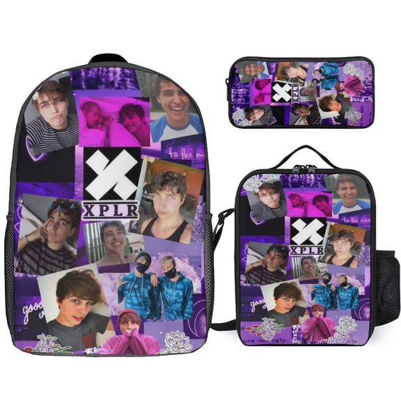 3PCS Casual Sam And Colby Backpack Set Bookbag+Pencil Case+Lunch Bag Combination For Travel Work Camping