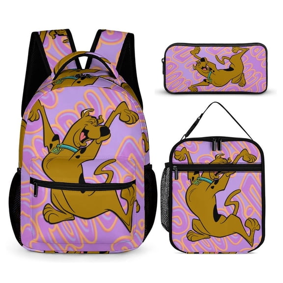 3PCS Casual Scooby-doo Backpack Set With Insulated Lunch Box And Pencil Case For Travel Work Camping