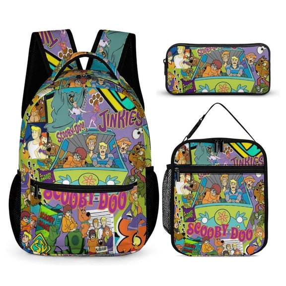 3PCS Casual Scooby-doo Backpack Set With Insulated Lunch Box And Pencil Case For Travel Work Camping