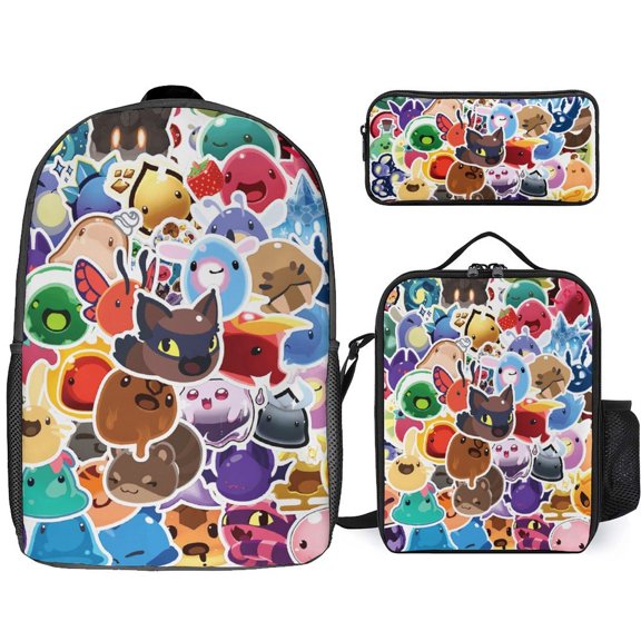 3PCS Casual Slime RanCher Backpack Set Bookbag+Pencil Case+Lunch Bag Combination For Travel Work Camping