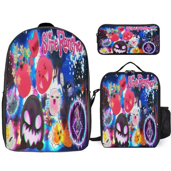 3PCS Casual Slime RanCher Backpack Set Bookbag+Pencil Case+Lunch Bag Combination For Travel Work Camping
