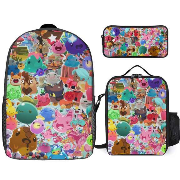 3PCS Casual Slime RanCher Backpack Set Bookbag+Pencil Case+Lunch Bag Combination For Travel Work Camping