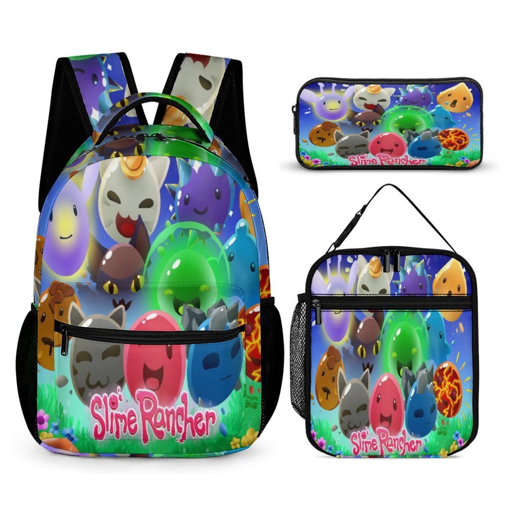 3PCS Casual Slime Rancher Backpack Set Bookbag+Pencil Case+Lunch Bag ...