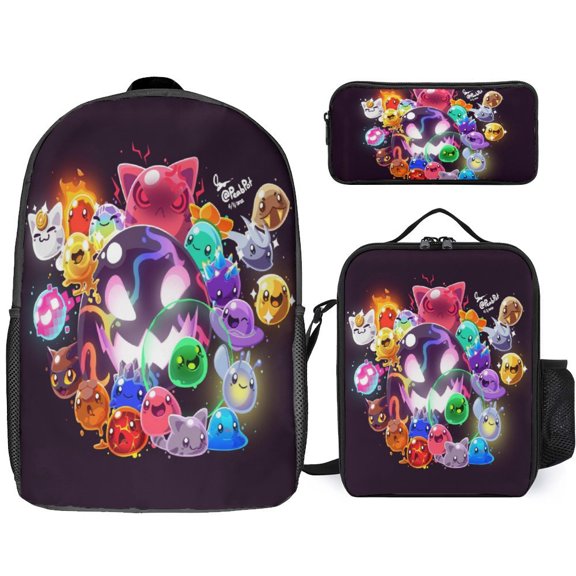 3PCS Casual Slime Rancher Backpack Set Bookbag+Pencil Case+Lunch Bag Combination For Travel Work Camping