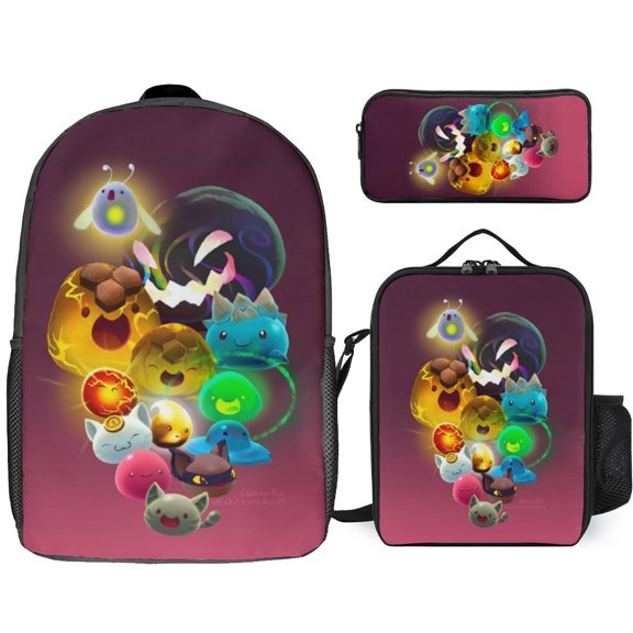 3PCS Casual Slime Rancher Backpack Set Bookbag+Pencil Case+Lunch Bag Combination For Travel Work Camping