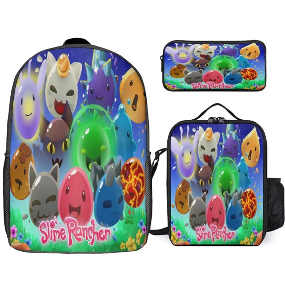 3PCS Casual Slime Rancher Backpack Set Bookbag+Pencil Case+Lunch Bag Combination For Travel Work Camping