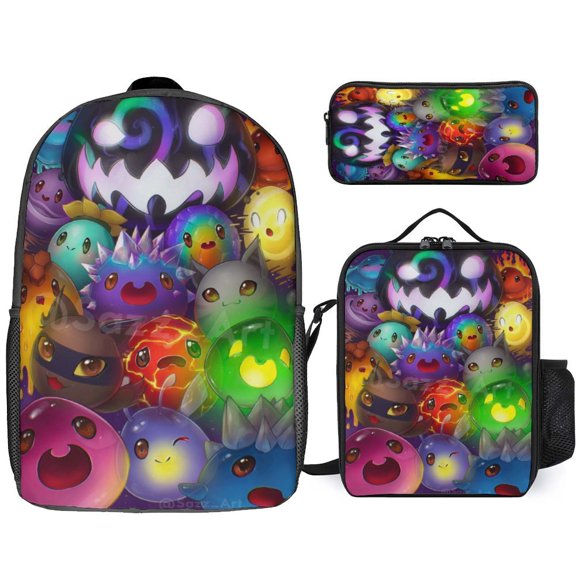 3PCS Casual Slime Rancher Backpack Set Bookbag+Pencil Case+Lunch Bag Combination For Travel Work Camping